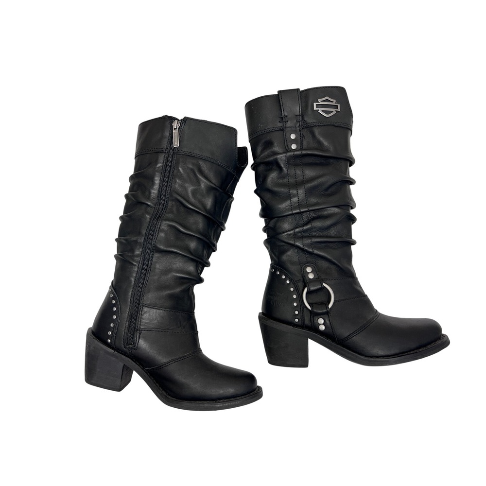 Harley Davidson Mid Calf Boots Womens 6.5 Black Excellent Leather Slouch Biker